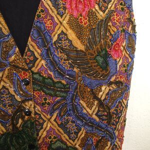 Vintage Tan Chho Beaded Embellished Floral Vest Size L